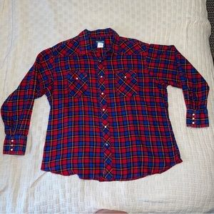 Wrangler‎ Red Flannel Western Pearl Snap Long Sleeve Size XXL